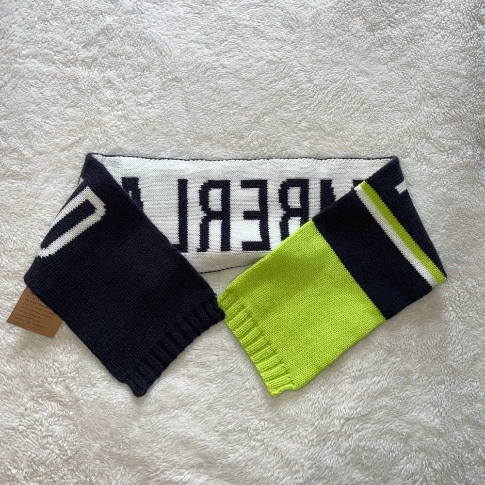 Timberland Kids Navy and Lime Logo Knit Scarf